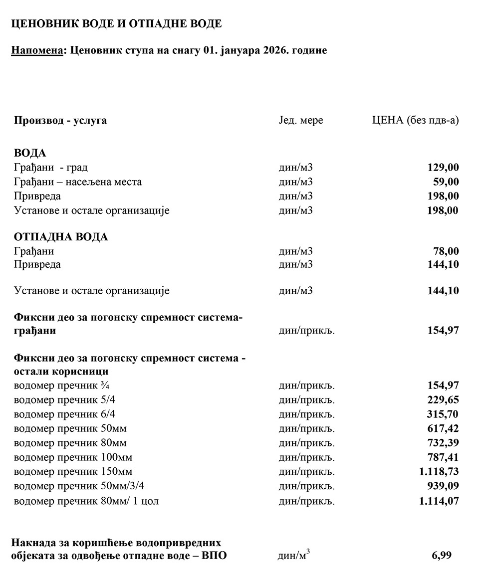 cenovnik jkp vodovod i kanalizacija