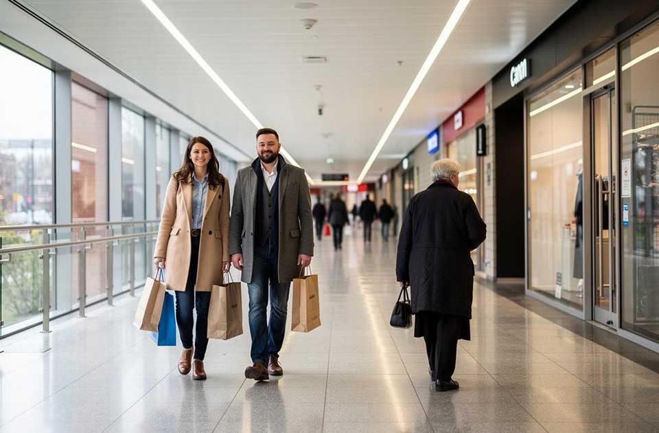 par hoda kroz tržni centar noseći kese s kupovinom