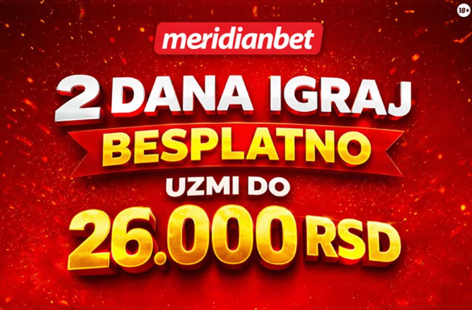 Meridianbet ti poklanja neverovatnih 26.000 dinara bonusa dobrodošlice! Meridianbet ti poklanja neverovatnih 26.000 dinara bonusa dobrodošlice!